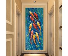 SILYHN Drucken Sie Zusammenfassung Neun Koi Fisch Lotus Ölgemälde auf Leinwand Poster Feng Shui Wandkunst Bild für Wohnzimmer Modernes Dekor 60x150cm ungerahmt PP1855
