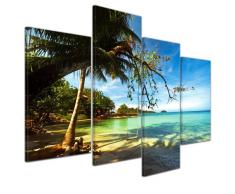 Wandbild - Tropical Beach Under Blue Sky - Thailand - Bild auf Leinwand - 120x80 cm 4 teilig - Leinwandbilder - Bilder als Leinwanddruck - Landschaften - Asien - Schaukel am Strand