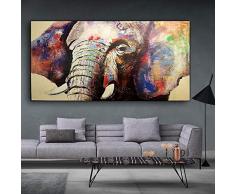 SILYHN Abstraktes Aquarell Afrika Elefant Wandkunst Tier Ölgemälde auf Leinwand Skandinavische nordische Wandkunst Bild für Wohnzimmer 70x140cm ohne Rahmen PA615