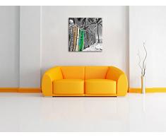 bunter Surfboards am Strand schwarz/weiß, Format: 40x40 auf Leinwand, XXL riesige Bilder fertig gerahmt mit Keilrahmen, Kunstdruck auf Wandbild mit Rahmen, günstiger als Gemälde oder Ölbild, kein Poster oder Plakat