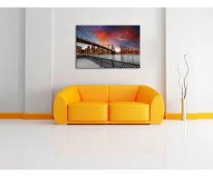 Brooklyn Bridge in New York schwarz/weiß Format: 100x70 auf Leinwand, XXL riesige Bilder fertig gerahmt mit Keilrahmen, Kunstdruck auf Wandbild mit Rahmen, günstiger als Gemälde oder Ölbild, kein Poster oder Plakat