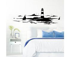 Grandora Skyline Küstenlandschaft Leuchtturm I schwarz 120 x 42 cm I Bad Wohnzimmer Schlafzimmer Aufkleber Wandaufkleber Wandsticker Modern W974