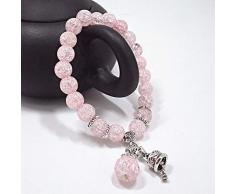 ADGJL Stein Armband Damen,7 Chakra Naturstein Perlen Rosa Riss Kristall Elastischen Armreif Handglocke Anhänger Schmuck Yoga Energie Beten Charme Diffusor Geschenk Für Paar