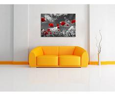 Wundervolle Wiese mit roten Blumen Schwarz/Weiß, Format: 60x40 auf Leinwand, XXL riesige Bilder fertig gerahmt mit Keilrahmen, Kunstdruck auf Wandbild mit Rahmen, günstiger als Gemälde oder Ölbild, kein Poster oder Plakat