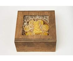 Imkerei Freese Ostergeschenk mit 15 Teelichtern aus 100% Bienenwachs vom Imker inkl. 5 Teelichtbehältern aus Glas und Dekohase