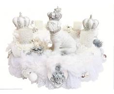 Adventskranz EISPRINZEN weiß-silber große Luxus Adventsdeko Mops Kronen Fell romantischer Shabby Weihnachtskranz Weihnachtsdeko Teelicht Tischkranz Advent Glamour