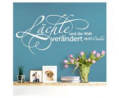 Wandaro W3464 Wandtattoo Zitat Buddha Lächle und die Welt verändert Sich I weiß 80 x 36 cm I Flur selbstklebend Aufkleber Wandaufkleber Wandsticker