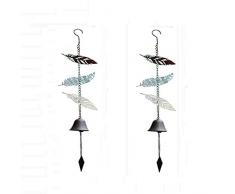 2 Stücke Retro-Handglocke,Kreative Schmiedeeiserne Feder Windspiele,Rustikal Türklingel,Für Gartenterrasse,Gartendekoration Landhausstil