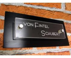 Modernes Türschild / Namensschild a1a - Plexiglas / Acrylglas Gravur inklusive. +2er Set Edelstahl Rostfrei V2A Zierkappen + Gewinderingen.