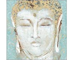 Rahmen-Kunst Keilrahmen-Bild - Studio M: Strength Buddha Leinwandbild Feng-Shui Zen Asia-Style blau (50x50)