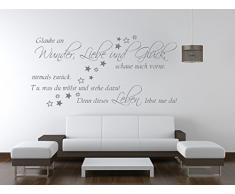 timalo® Wandtattoo Wohnzimmer Wandtatoo Aufkleber Spruch Glaube an Wunder Liebe und Glück 1pt2-TK03 (B 130cm x H 58cm)