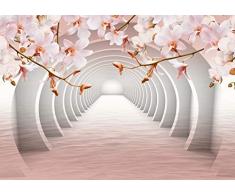 wandmotiv24 Fototapete Tunnel Rosa Blumen XXL 400 x 280 cm - 8 Teile Fototapeten, Wandbild, Motivtapeten, Vlies-Tapeten Wasser, 3D M3935