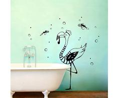 ilka parey wandtattoo-welt® maritimes Wandtattoo Wandbild Wandaufkleber Wandsticker Aufkleber Sticker Kapitän Flamingo Matrose mit Seifenblasen und fliegenden Fischen M2086 - ausgewählte Farbe: *dunkelgrau* ausgewählte Größe: