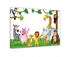 Kunstdruck - Kinderbild Tiere Cartoon III - Bild auf Leinwand - 50x40 cm einteilig - Leinwandbilder - Kinder - freundliche Dschungeltiere