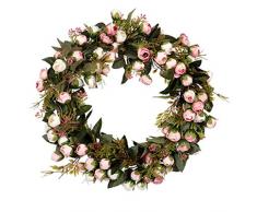 F Fityle Romantische Türkranz Wandkranz Dekokranz mit Rosen und Rattan Deko als Wohnkultur und Fotografie Requisiten