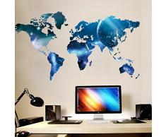Wallpark Kreativ Planet Leuchtenden Galaxis Sterne Blau Weltkarte Abnehmbare Wandsticker Wandtattoo, Wohnzimmer Schlafzimmer Haus Dekoration Klebstoff DIY Kunst Wandaufkleber