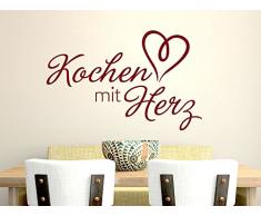 Wandtattoo Wandaufkleber Tattoo Sprüche für Küche Kochen mit Herz Küchentattoo (47x30cm//070 schwarz)