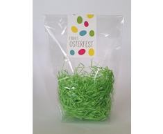 Ostertüten Zellglasbeutel Cellophan transparent 180 x 300 mm (10 Stück) (Motiv bunte Ostereier) mit Ostergras