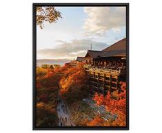 Pixxprint Tempel in China Leinwandbild 80x60 cm im Bilderahmen | Wandbild | Schattenfugenrahmen | Kein Poster