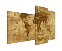 Kunstdruck - Weltkarte Retro II farbig - Bild auf Leinwand - 130x80 cm 3 teilig - Leinwandbilder - Urban & Graphic - Erde - grafische Darstellung - detailliert - einmalig