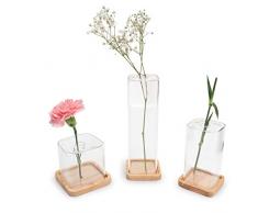 LUUK LIFESTYLE Zylindrische Glas Vase Deko Set, Deko Vase, Glas Vase, Vase Mini, Vase Set, Glas Vase klein, eckig, rund, transparent, Vintage Stil, skandinavischens Design,