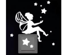 Wandtattoo Loft Leuchtaufkleber Kleine Elfe mit Sternen für Lichtschalter oder Steckdose / Fluoreszierend und im Dunkeln leuchtend