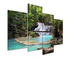 Bilderdepot24 Leinwandbild Wasserfall im Wald - 120x80 cm 4 teilig - fertig gerahmt, direkt vom Hersteller