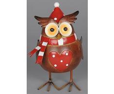 dekorative Metallfigur Eule mit Mütze und Schal aus Metall handbemalt