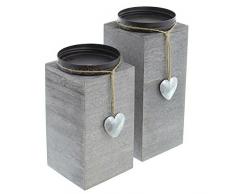 SIDCO Kerzenhalter Säule 2 Stück Kerzenständer Deko Kerzenhalter Holz Silber Windlicht