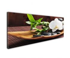 murando - Bilder 120x40 cm Vlies Leinwandbild 1 TLG Kunstdruck modern Wandbilder XXL Wanddekoration Design Wand Bild - Blumen Orchidee Bambus Feng Shiu Spa weiß grün 030210-117