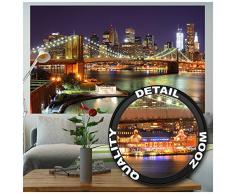 GREAT ART XXL Poster – New York – Wandbild Dekoration Brooklyn Bridge bei Nacht leuchtende Wolkenkratzer Skyline Wall Street USA Deko Wandposter Fotoposter Wanddeko Bild (140 x 100 cm)