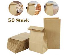 papiertüten klein,papiertüten braun 50 Stück 9 x 17 x 5.5 cm 70 gr./m² kraftpapier tüten Geeignet für Süßigkeiten, Brot Keksverpackung,geschenktüten papier, Ostertaschen