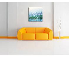 Lila Diestel Feld im Retro Look, Format: 40x40 auf Leinwand, XXL riesige Bilder fertig gerahmt mit Keilrahmen, Kunstdruck auf Wandbild mit Rahmen, günstiger als Gemälde oder Ölbild, kein Poster oder Plakat