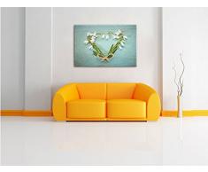 Herz aus Blumen Kunst Buntstift Effekt, Format: 60x40 auf Leinwand, XXL riesige Bilder fertig gerahmt mit Keilrahmen, Kunstdruck auf Wandbild mit Rahmen, günstiger als Gemälde oder Ölbild, kein Poster oder Plakat