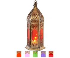 Orientalische Laterne aus Metall & Glas Basma Orange 24cm | orientalisches Windlicht | Marokkanische Glaslaterne für innen | Marokkanisches Gartenwindlicht für draußen als Gartenlaterne