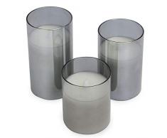 LED Candles - 3er Set | Warmweißes flammenloses Kerzengeschenkset | Flackernde batteriebetriebene Kerzen | M&W (Grey)