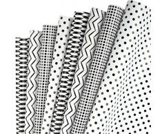 RUSPEPA Geschenkpapier Blatt - Klassische Schwarz-Weiß-Muster Für Geburtstag, Urlaub, Baby-Dusche-Geschenkpapier - 1 Rolle enthält 8 Blatt - 44.5 X 76 cm