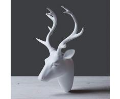 Skulptur Statue Schwarzweiß-Serie Hirschkopf Wand Tierkopf Wanddekoration Kreative Wandanhänger Wandoberflächendekorationen (Color : White)