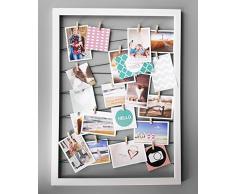 Spetebo Fotohalter 75x55 cm weiß - Leine mit 20 Holz Klammern - Fotorahmen Bilder Rahmen Galerie