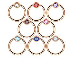 Piersando BCR Piercing Ring Universal Klemmring mit Zirkonia Kristall Klemm Kugel für Septum Brust Tragus Helix Nase Lippe Ohr Intim Nippel Chirurgenstahl Rosegold Clear 1,0mm x 8mm x 3mm