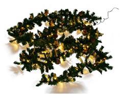 Weihnachtsdeko Tannen- Girlande mit 80 LED und Deko, gold