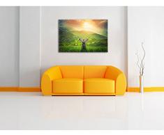 eine Berg Farm in Asien im Sonnenschein Kunst Buntstift Effekt, Format: 120x80 auf Leinwand, XXL riesige Bilder fertig gerahmt mit Keilrahmen, Kunstdruck auf Wandbild mit Rahmen, günstiger als Gemälde oder Ölbild, kein Poster oder Plakat