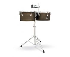 LP Latin Percussion Timbales Matador Antique Coat Steel 14 + 15, Stahlkessel Tiefe 16,5 cm, Optik, herkömmliches Stimmsystem, inklusiv Matador Kuhglocke, Timbale-Ständer, Stimmschlüssel & Stöcke, M258, Trommel, Drum