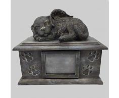 Große Hunde Urne grau als Hunde-Engelfigur mit Bildfach, Tierurne