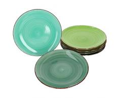 MamboCat 6er Green Baita Frühstücks-/Dessert-/Gebäckteller grüner Landhausstil I Ø 19,5 cm I Kuchenteller I Rustikale Optik I Steingut