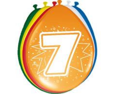 Folat 08207 7. Geburtstag Ballons 30 cm-8 Stück, Mehrfarbig