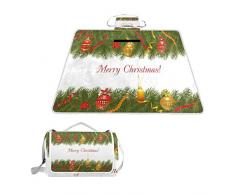 XINGAKA Picknickdecke，Weihnachtsbaumkerze Grußdruck，Outdoor Stranddecke wasserdichte sanddichte tolle Picknick Matte