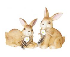 HEITMANN DECO Keramik Hasen - Dekofiguren mit Schleifen und Blumen - Osterhase, Osterdeko, Frühlingsdeko - 2er Set, groß - Braun