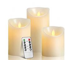 OSHINE LED-Kerzen,led kerzen mit timer,Flammenlose Kerzen 300 Stunden Dekorations-Kerzen-Säulen im 3er Set 10-Tasten Fernbedienung mit 24 Stunden Timer-Funktion (3 * 1, Ivory)