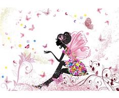 wandmotiv24 Fototapete Kinderzimmer Schmetterlingselfe XXL 400 x 280 cm - 8 Teile Fototapeten, Tapeten, Wandbild, Elfe,Schmetterling, Blumen, Rosa M0438